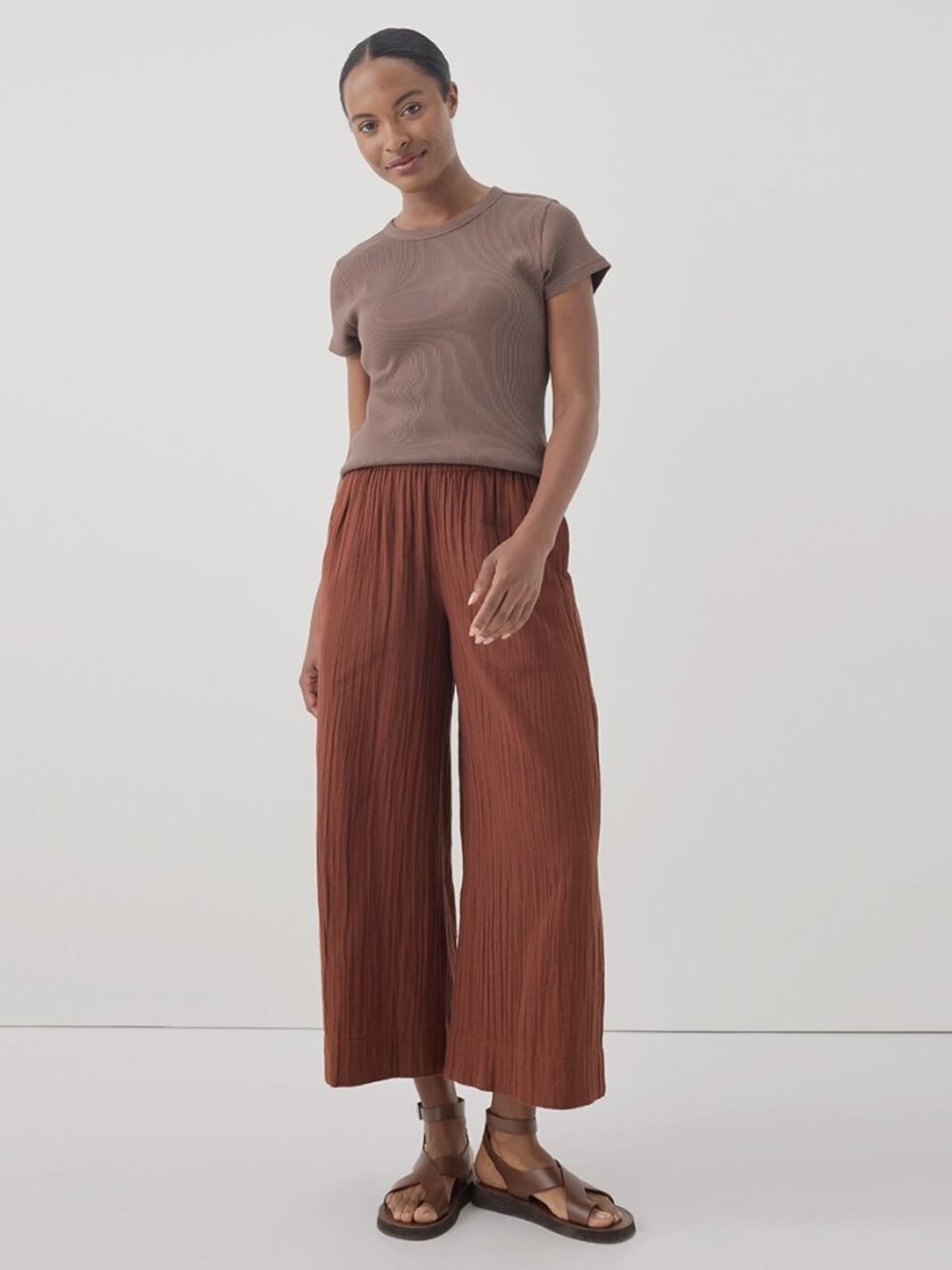Pact Organic Coastal Double Gauze Wide Leg Pant Large Mahogany Brown